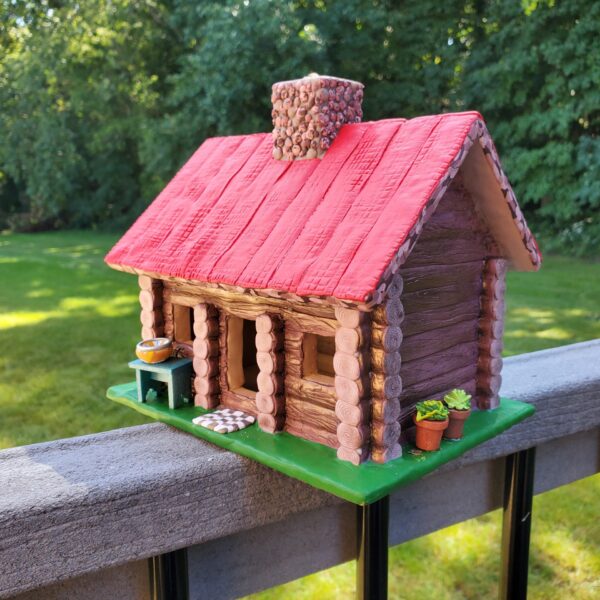 Red Roof Log Cabin Birdhouse