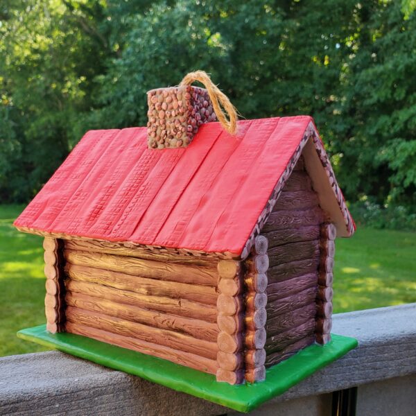 Red Roof Log Cabin Birdhouse - Image 2